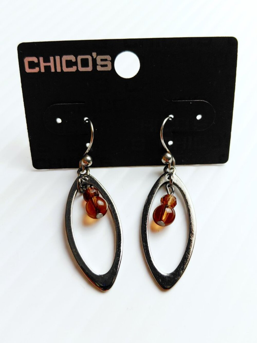 Chico's Silver Tone Oval with Lucite Beads Dangle Earrings Fashion Jewelry